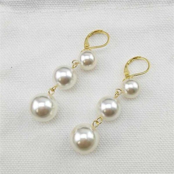 

back three pearl earrings with straight celin style fashion glamour lady, Silver