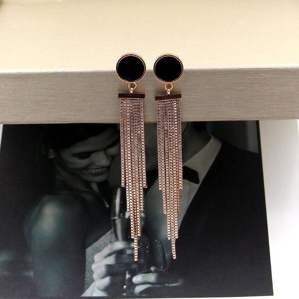

stud black pie tassel chain titanium steel rose gold earrings fashion girl color for women jewelry, Golden;silver