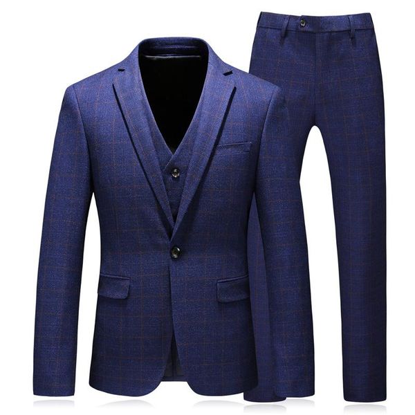 

men's suits & blazers jacket waistcoat trousers 2021 fashion slim plaid suit business casual three piece set vest pants, White;black