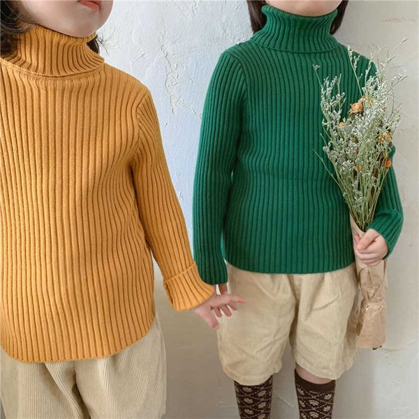 

2021 winter kids high collar high elastic 5 colors warm sweaters 1-7 years boys and girls knitted base pullovers y1024, Blue