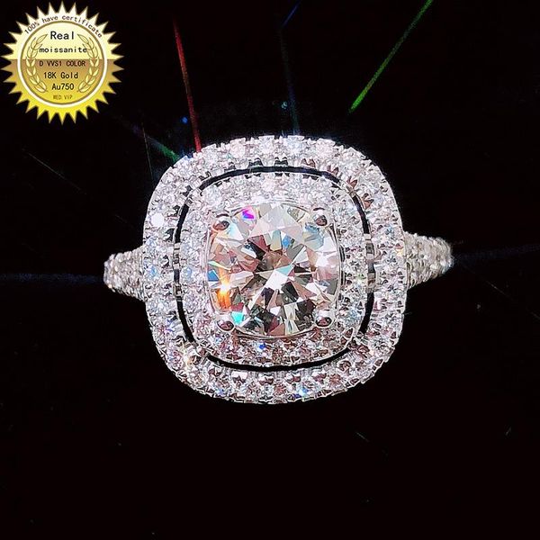 

cluster rings 18k goldr ring 2ct d vvs moissanite engagement&wedding jewellery with certificate 0044, Golden;silver