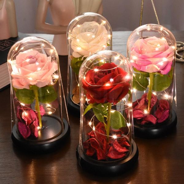 

decorative flowers & wreaths eternal flower ornaments mother's day gifts home decor wedding galaxy rose with lights in dome