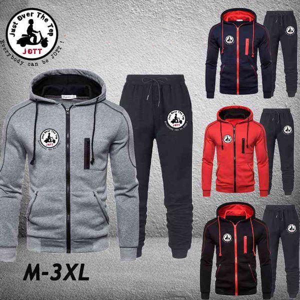 

2021 new autumn and winter fashion men's tracksuit jott printed vertical zipper hoodie pants leisure two-piece clothes, Gray