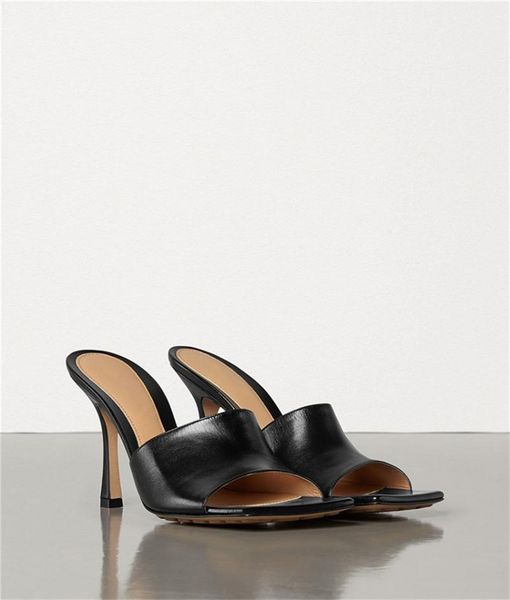 

summer fashion square toe women slippers designer open high heels shoes ladies party beach sandals slides, Black