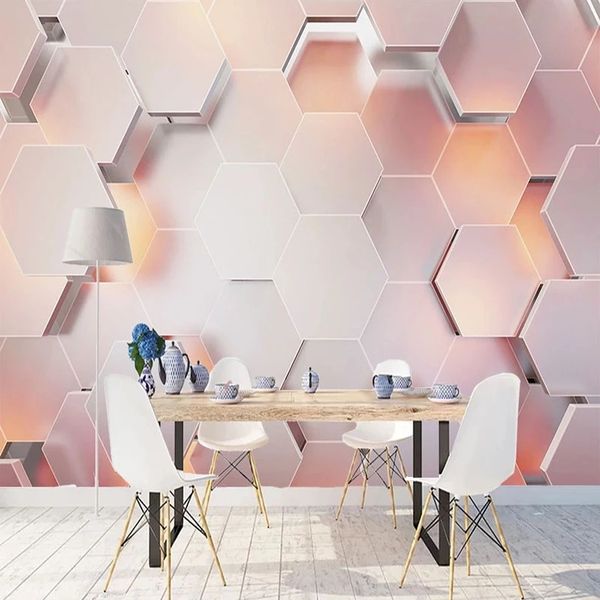 

custom 3d wallpaper modern simple pink pentagon geometric paper living room bedroom abstract art murals waterproof