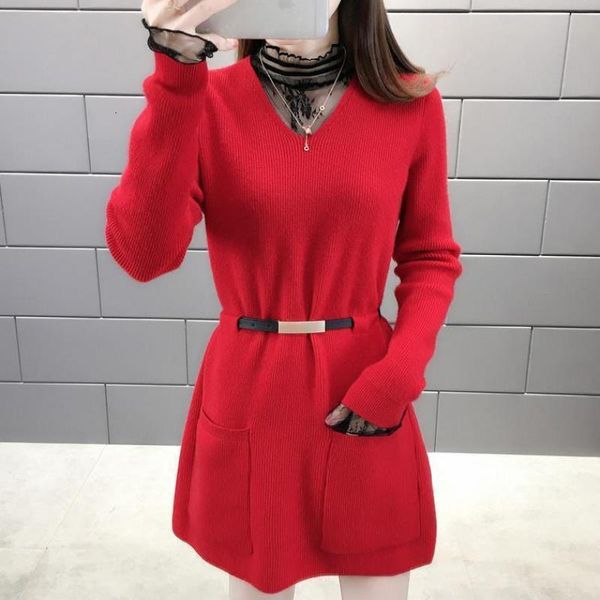 

2021 new medium long skirt, thickened sweater, flat shirt, half high collar, blue temperament, fashion, knitting, autumn and winter series 7, White;black