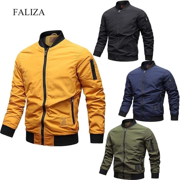 

faliza mens jackets autumn military fashion male windbreaker stand collar baseball coats bomber jacket streetwear clothing jh813 211214, Black;brown