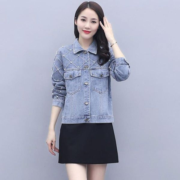 

women's jackets jeans coat denim in 2021 loose nail bead small jacket, Black;brown