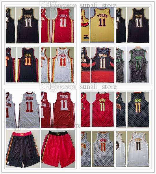 

2021-22 city gold trae 11 young jerseys basketball retro 90s edition stitched men black red white college sports shirts embroidery