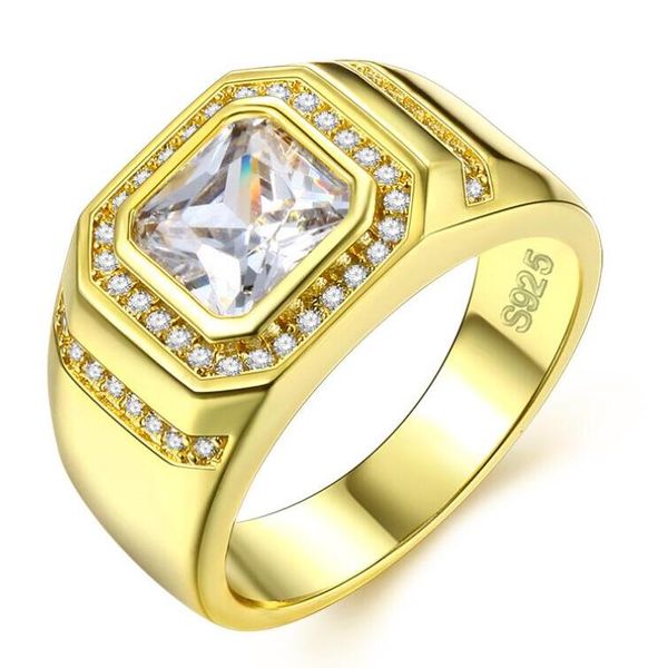 

jewelry 925 sterling silver&gold filled princess 5a cubic zirconia cz dioamond gemstones men wedding band ring wjl3334