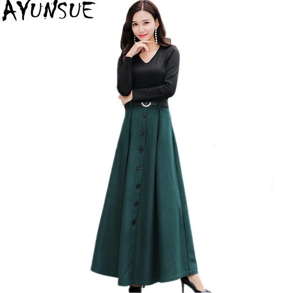 

casual dresses ayunsue 2021 vintage women dress autumn winter ladies party belt elegant long sleeve female robe femme 170818, Black;gray