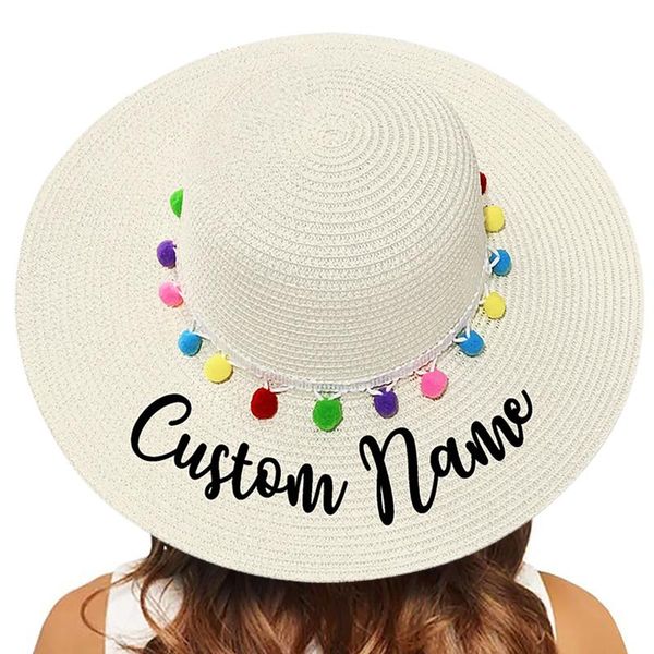 

personalized customize sun hats with name text logo summer beach caps for women's wide brim bridal bridesmaid straw, Blue;gray