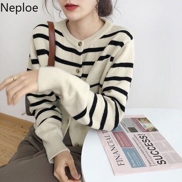 

women's knits & tees neploe vintage cardigan women fashion striped knitted sweaters coat 2021 ropa de mujer loose casaul sueter pull f, White