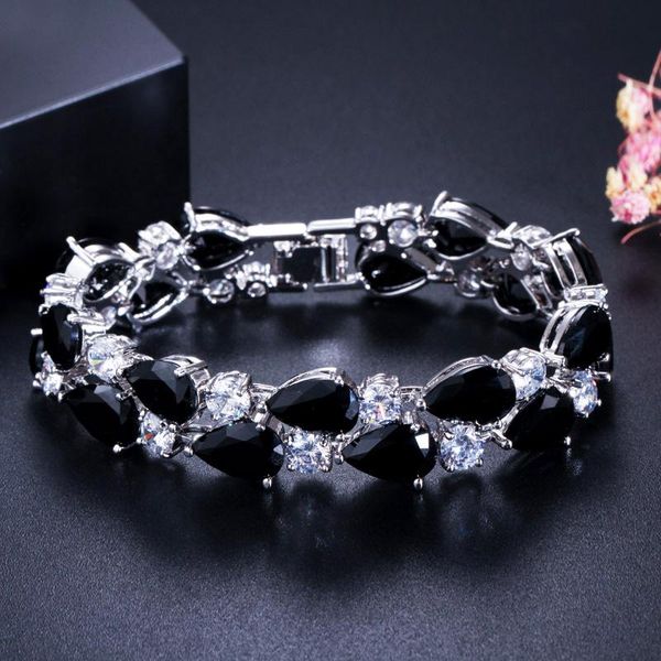 Braccialetti con ciondoli ThreeGraces Lusso Nero Cubic Zirconia Cristallo Grande Catena a maglia larga Fidanzamento di nozze per le donne Gioielli da festa BR011