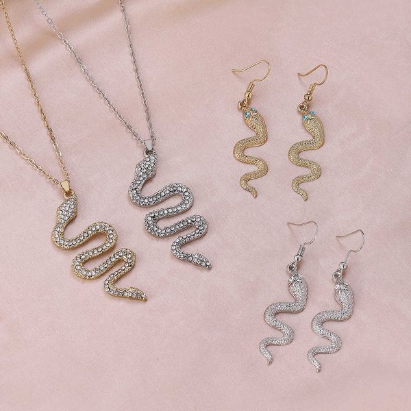 

necklace creative fashion snake necklace earrings combination jewelry personality metal diamond accessories, Silver