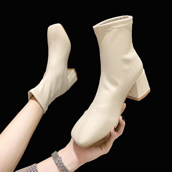 

boots women's rubber shoes rain winter footwear boots-women 2021 med ladies ankle autumn rock pu basic hoof heels lace-up rome, Black