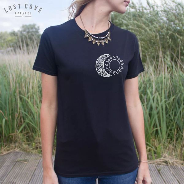 

* boho moon and sun t-shirt bohemian summer festival grunge cute *, White;black