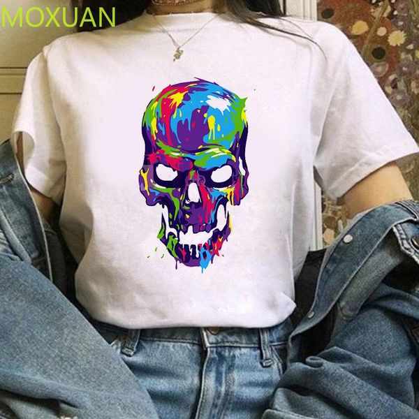 

women's t-shirt women vintage style fashion a skull full of flowers print funny summer t shirt vogue princess short, White