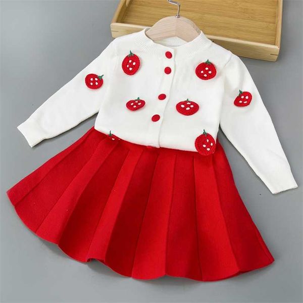 LZH Toddler Bebek Kız Giysileri 2022 Bahar Kış Çocuk Örme Kazak Etekler Suit 2 adet Çocuklar Için Noel Giyim Set 211224