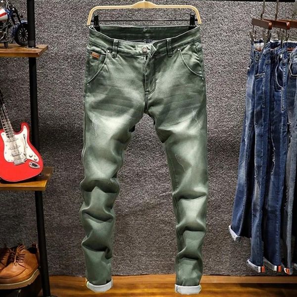 

men's jeans 2021 skinny slim-fitting high-quality stretch pencil pants blue khaki gray men fashion casual
