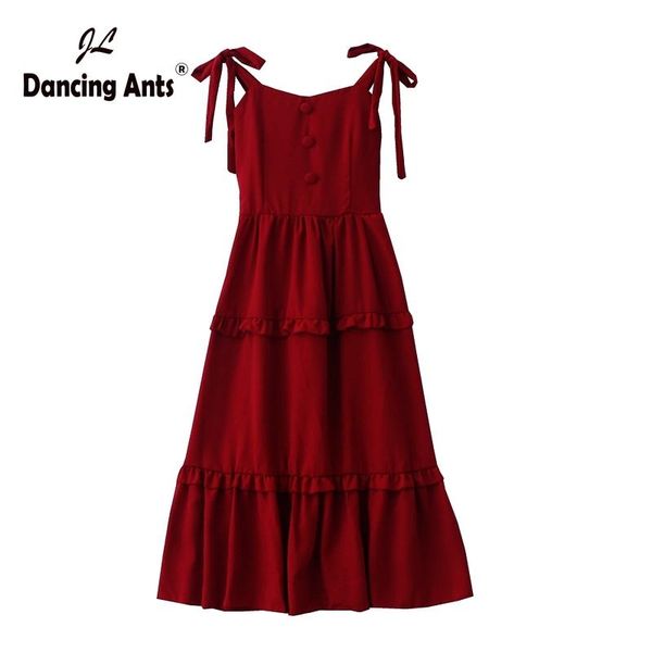 

preppy style woman solid dress a-line slash neck mid-calf sleeveless spaghetti strap button ruffles summer vintage women dresses casual, Black;gray