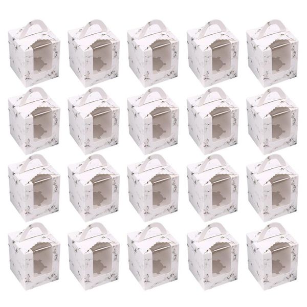 

gift wrap 20pcs marbling cupcake boxes with handle portable muffin holder dessert containers (1 cavity)