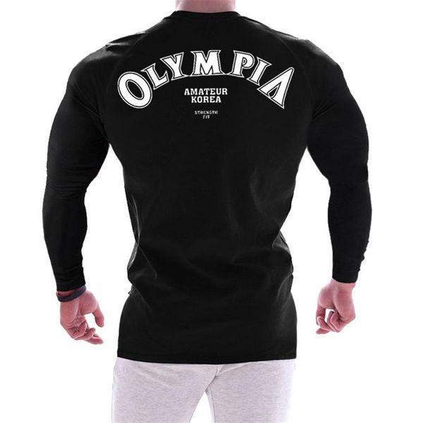 

men's t-shirts - long sleeve cotton t-shirt, slim and durable, for gym, fitness, training, running, sportswear, fall, White;black
