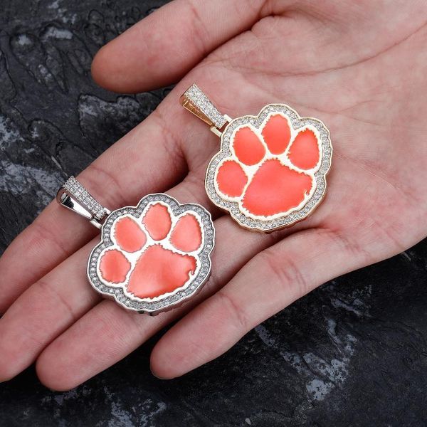 

pendant necklaces hip hop + cz stone paved bling iced out bear print pendants for men rapper jewelry drop, Silver