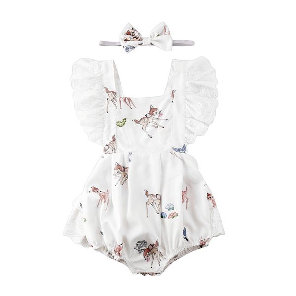 

summer newborn baby girls lace deer sleeveless layered rompers jumpsuit xmas clothes set 0-24months, Blue