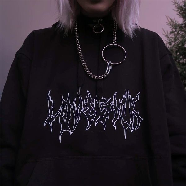 

women loose streetwear black sweatshirt knitted hoodies gothic punk print pullover fashion moletom long hooded woman clothes 210803