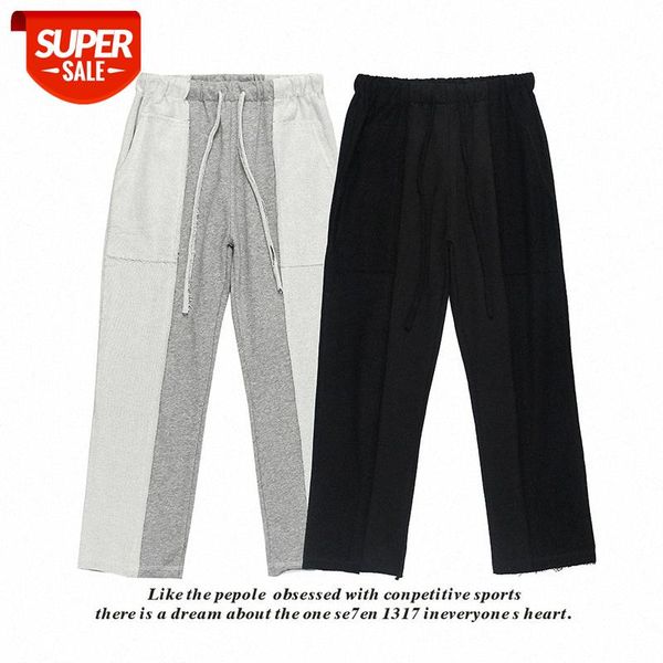 

wind male and female couples versatile solid color stitching mid-waist cotton sports casual trousers #t68z, Black