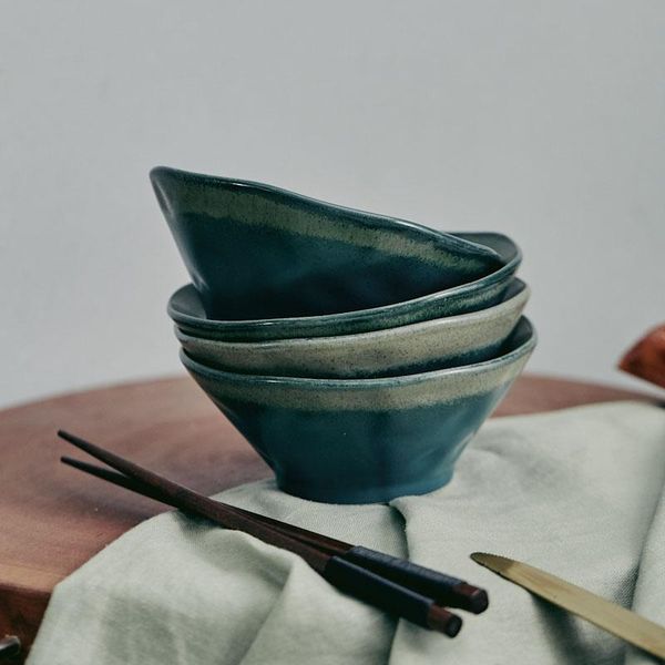 

bowls scandinavian art retro ceramic bucket hat rice bowl home peacock green large-capacity soup noodle salad dessert tableware