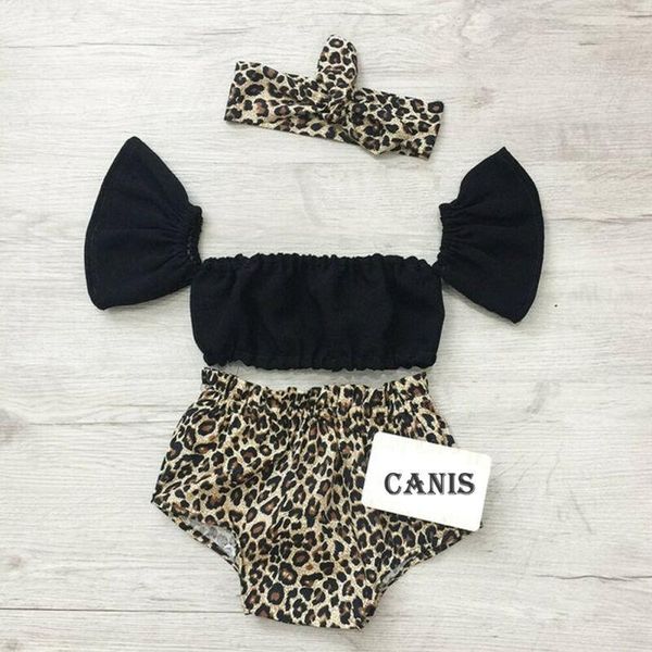 Roupas de roupas nascidas nascidas menina de verão fora de ombro tampo de manga de ombro tops de sucas de leopardo roupas de moda de moda