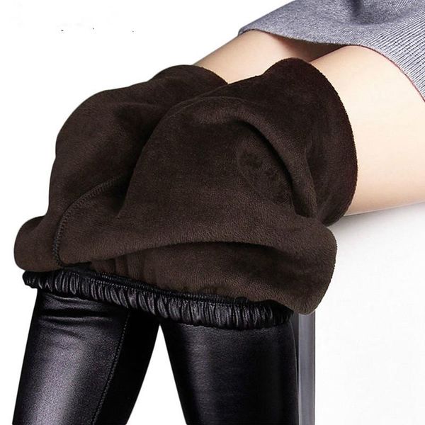 

women's leggings winter women autumn warm fake leather velvet pants stretch skinny thickening black