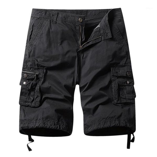 

men's summer shorts loose casual short cargo homme large size multi-pocket knee clothing, White;black