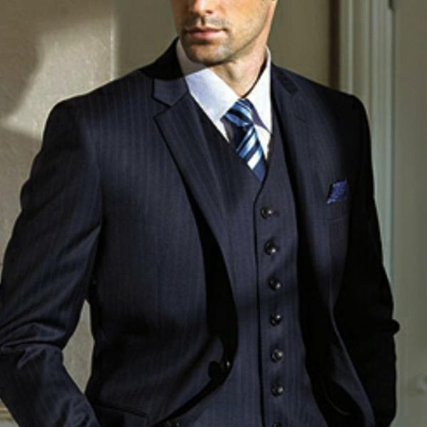 

men's suits & blazers latest coat pant designs navy blue vertical stripe jacket custom groom blazer men slim fit tuxedo 3 pieces suit m, White;black