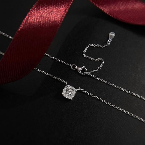 

chains classic 100% real 925 sterling silver 7*7mm simulate moissanite diamond pendant necklaces wedding engagement fine jewelry gift