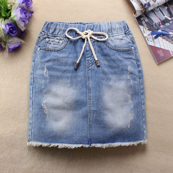 

skirts denim women summer blue solid casual high waist ripped streetwear pockets button all-matched jeans j69e, Black