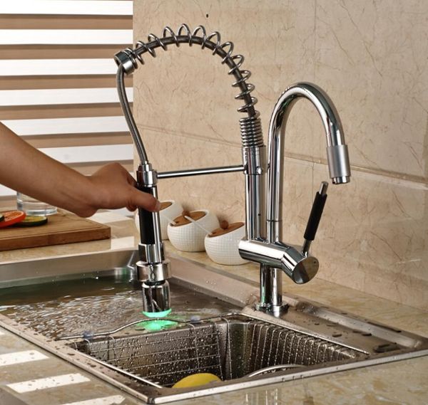 

kitchen faucets ly led color changing deck mount faucet single handle dual spout mixer tap chrome finish
