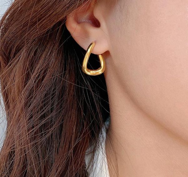 

hipster atmosphere gentle temperament earrings vintage harbor wind half circle oval hoop & huggie, Golden;silver