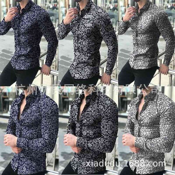

men's casual shirts shirts for fashion long sleeve floral print shirt autumn men dress camisa button lapels male turn down c 8l1h, White;black