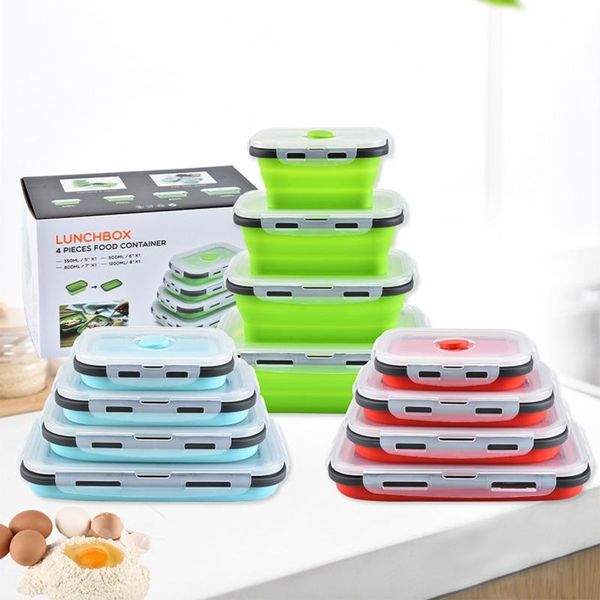 

dinnerware sets plastic storage containers with lids -4pcs silicone collapsible lunch box airtight vacuum seal - er