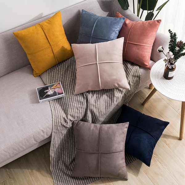 

cushion/decorative pillow luxury solid color cushion cover suede pillowcase nordic style yellow blue green decor sofa backrest