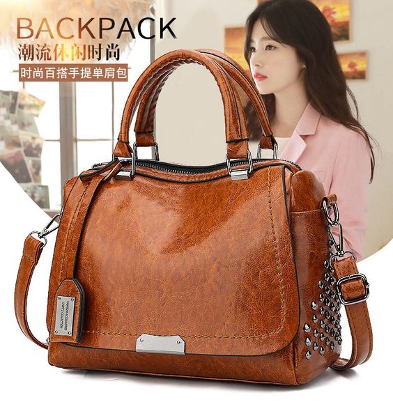 

duffel bags fashion handbag for women 2021 designer luxury solid color pu korean oily riveting nail messenger bag