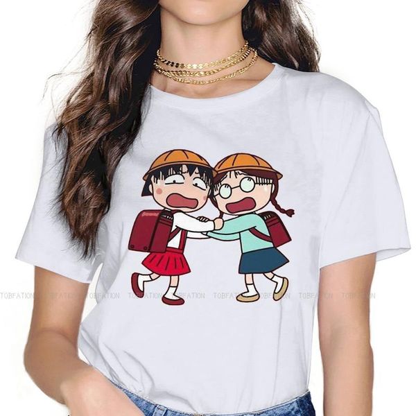 

women's t-shirt scared women tshirts chibi maruko-chan anime gothic vintage female clothing plus size cotton graphic streetwear, White