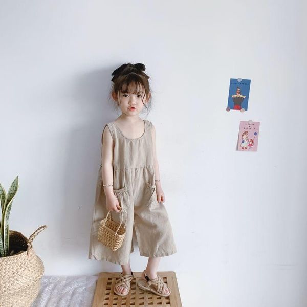 

trousers summer korean style boys and girls retro breathable cotton linen comfortable wide-leg pants jumpsuit tide p4499, Blue