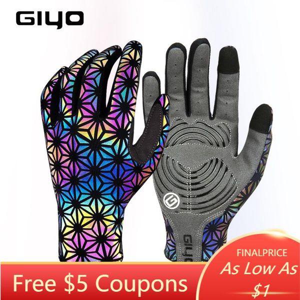 

cycling gloves giyo colorful luminous full finger outdoor sport anti-slip mtb mitten reflection dazzle motorcycle, Black
