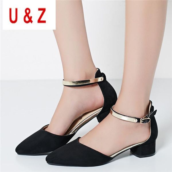 

lovely golden metal buckle block heels pumps gifts,classic pointy toe 35mm square with straps black/gray suede sale dress shoes