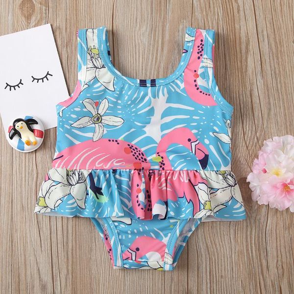 

children's sleeveless vest printed swimsuit girls' water-washing one-piece baby summer flamingos soft fabric one-pieces, Black