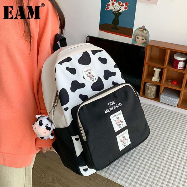 

[eam] women student bag cow pattern large capacity canvas travel personality all-match backpack fashion 2021 18a2011